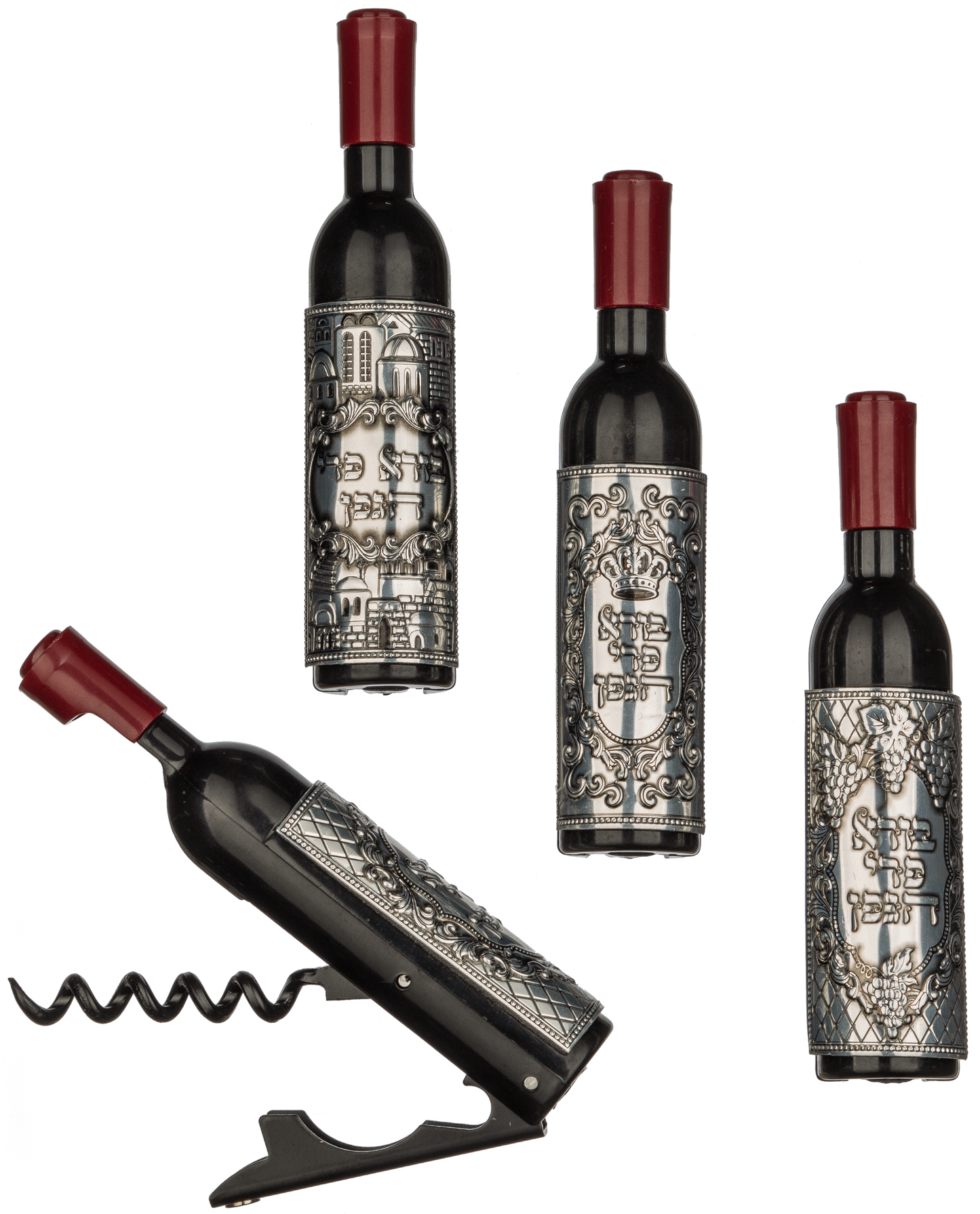 Wine Bottle Shape Cork Opener With Shabbos Silver Plate