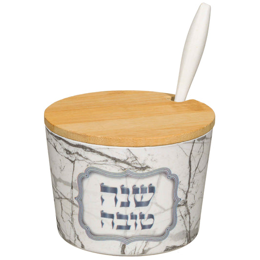 Bamboo Honey Dish "Shana Tovah" silver- 6.5 Cm