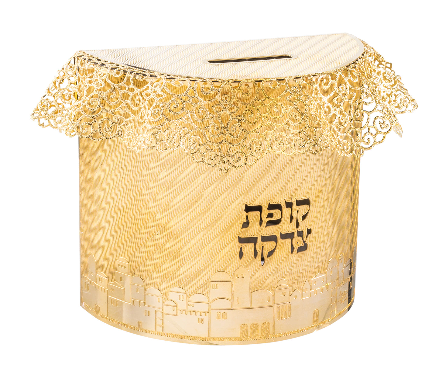 Tzedakah Box Round Shape 24 k gold p 4x4x2" 1/8x 1 5/8 "