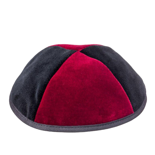 4 Part Red & Black Yarmulka With Rim Size 3