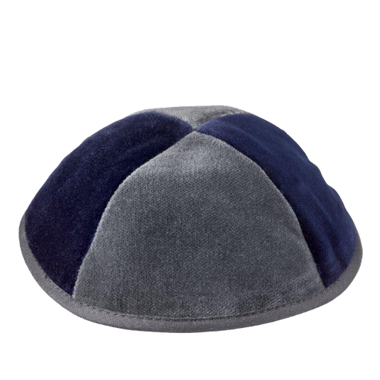 4 Part Navy & Grey Yarmulka With Rim Size 4
