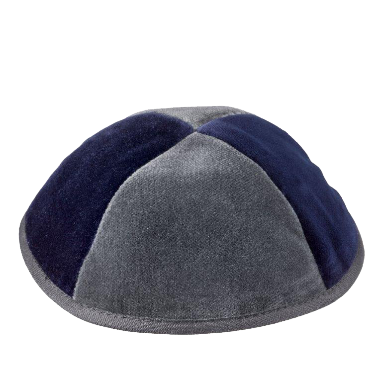 4 Part Navy & Grey Yarmulke  With Rim Size 3