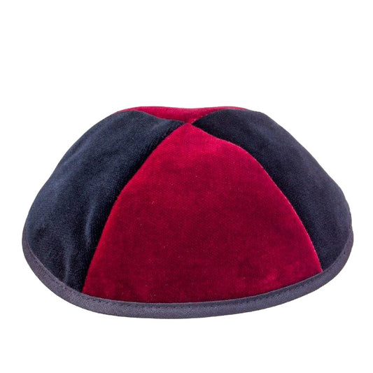 4 Part Navy & Red Yarmulka With Rim Size 3
