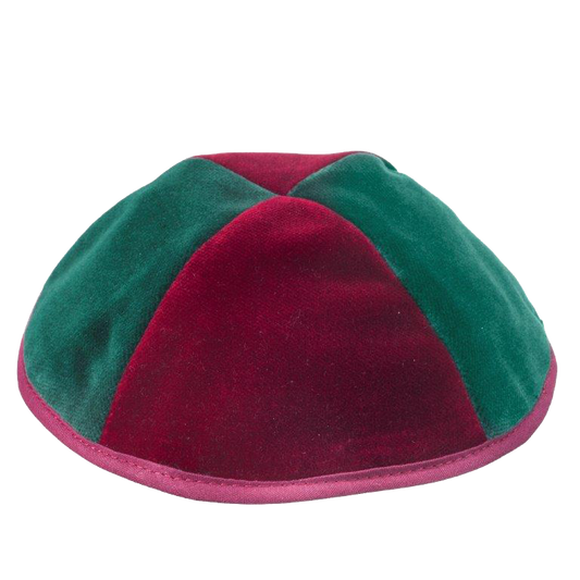 4 Part Red & Green Yarmulka With Rim Size 3