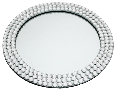 Round Mirror Tray  With Stones 12"``