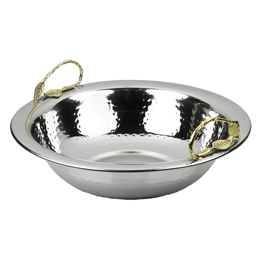 Stainless Steel Hammered Bowl With Bronze handles 14"