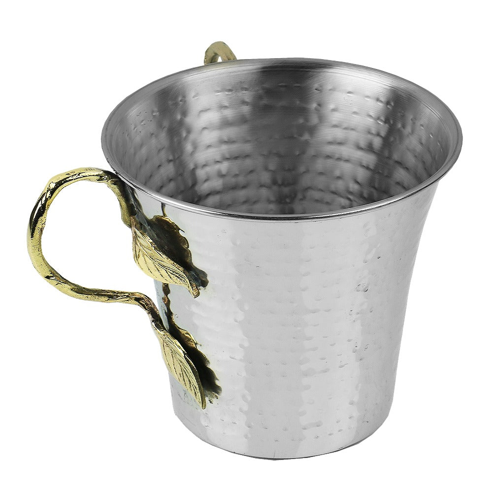 Washing Cup Hammered Brass Leaf Handle