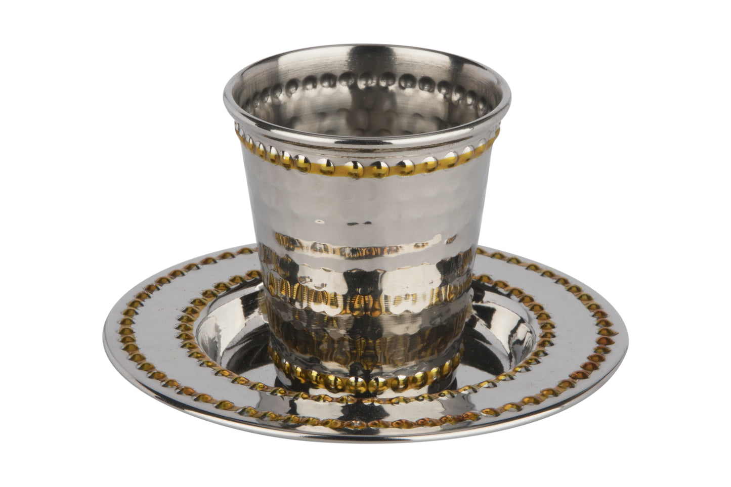 SMALL Stainless Steel Kiddush Cup Set Polished Gold Beaded 2.5"