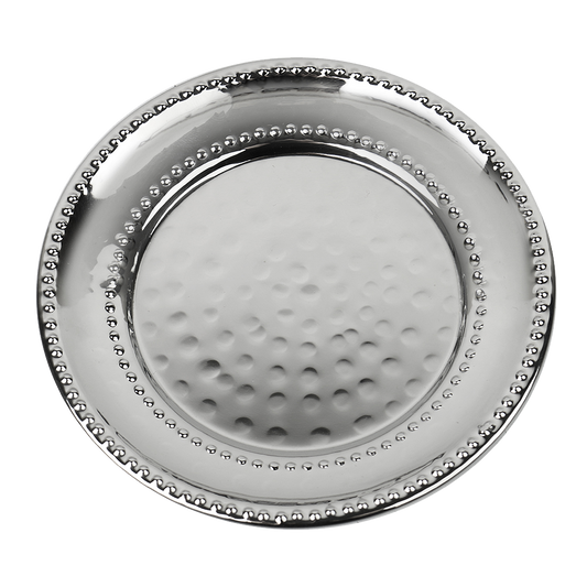 Tray For Kiddush Cup Stainless Steel Beaded Hammered 5"
