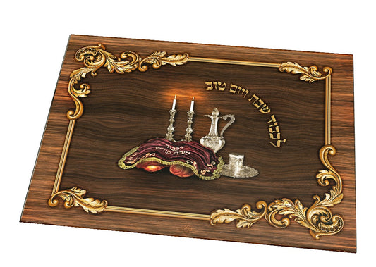 Challah Board Tempered Glass Gold & Silver Candlesticks 13.5 x 9.5"