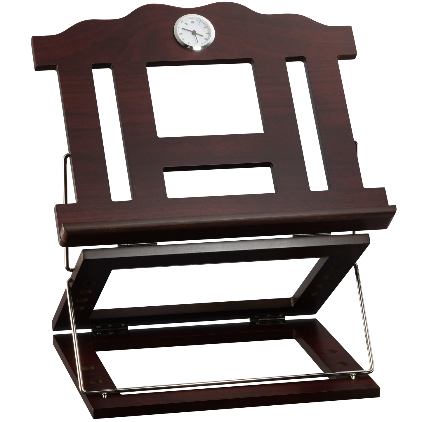 Wooden 2 Tone Book Stand 2 Position Silver Clock 15 x12 "