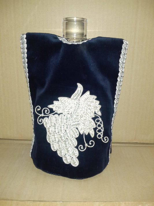 Bottle Cover Hand Embroidered Atarah Style Navy Grapes