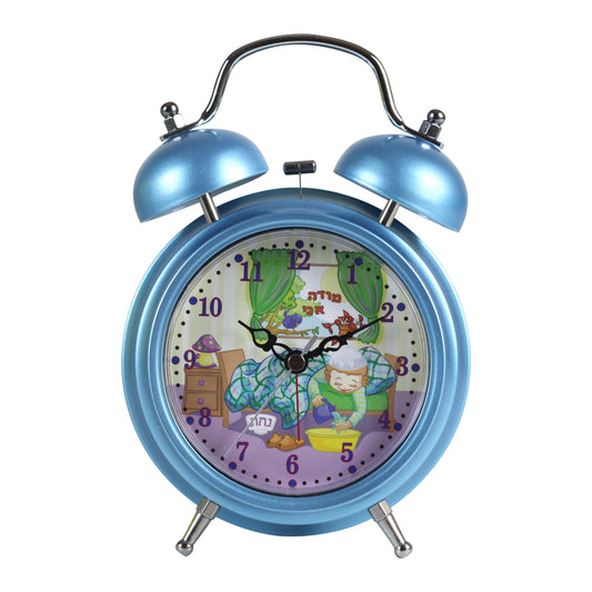 Modeh Ani Singing Alarm Clock Bell (Chasidish ) - Boy Blue 4.5x4.5 x 13/4" (6 PP)