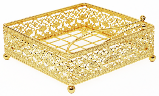Napkin Holder Flat Wire style with Weighted arm Gold Plated 7.5 "