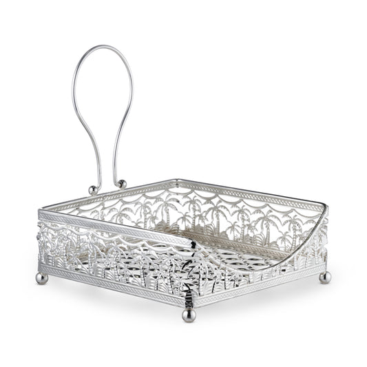 Napkin Holder Silver Plated Flat Palm tree design with Weighted arm Silver Plated 7.5