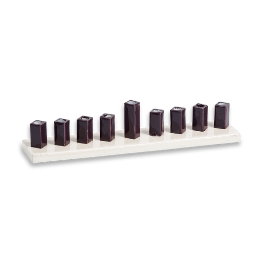 Strip Menorah Enamel Finish Pearl And Black 9/14 x 2 x 2"