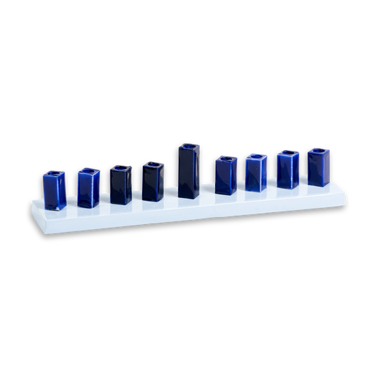 Strip Menorah Enamel Finish Purple And Navy 9/14 x 2 x 2"