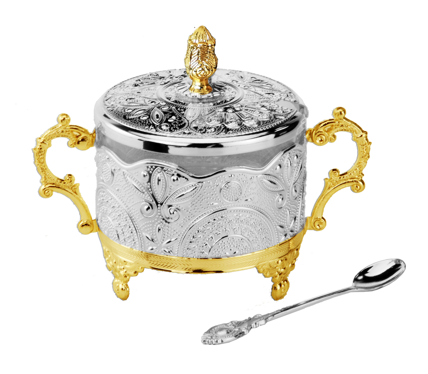 Honey Dish Silver & Gold Plated Filigree Design 5.5x3.5x4.5