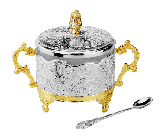 Honey Dish Silver & Gold Plated Filigree Design 5.5x3.5x4.5