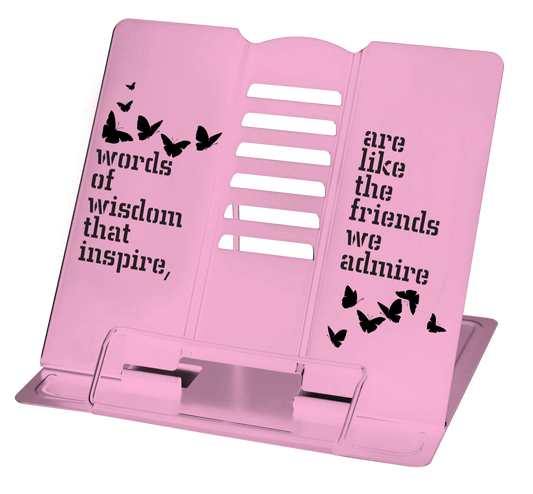 Mini Metal Book Stand Pink "Words Of Wisdom" 8.25 x7.5"