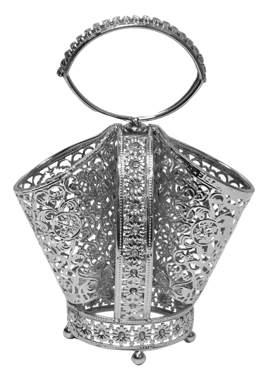 Cutlery Holder 2 Section Silver Plated With Diamonds 10x8"