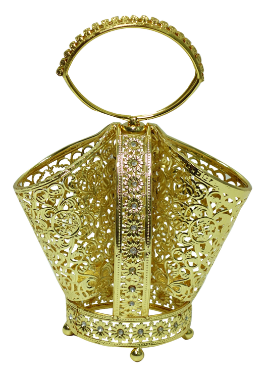 Cutlery Holder 2 Section Gold With Diamonds 10x8"