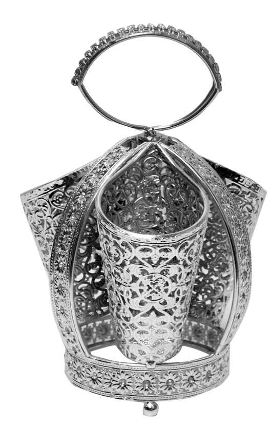 Cutlery Holder 3 Section Silver Plated With Diamonds 10x8"