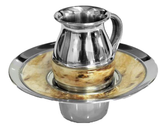 Stainless Steel Mayim Achronim With Beige Marble Design