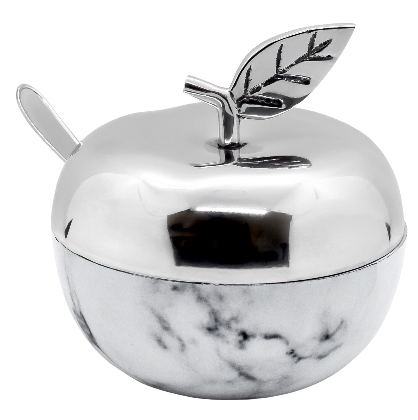 Honey Dish Apple Shape Stainless Steel Marble - Leaf With  Spoon - Silver