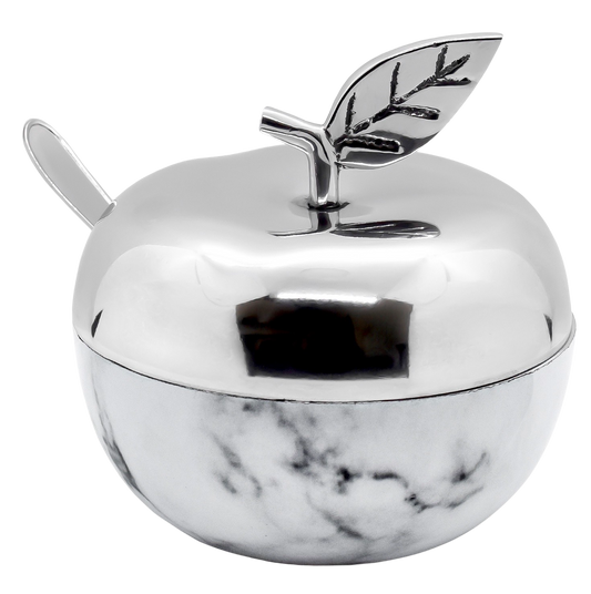 Honey Dish Apple Shape Stainless Steel Marble - Leaf With  Spoon - Silver