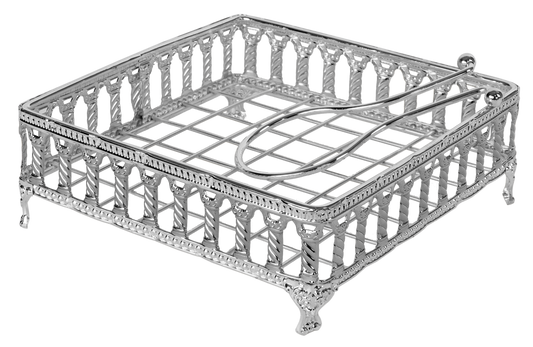 Silver Plated Flat Napkin Holder Royal Palace Design With Weighted Arm 7.5"W