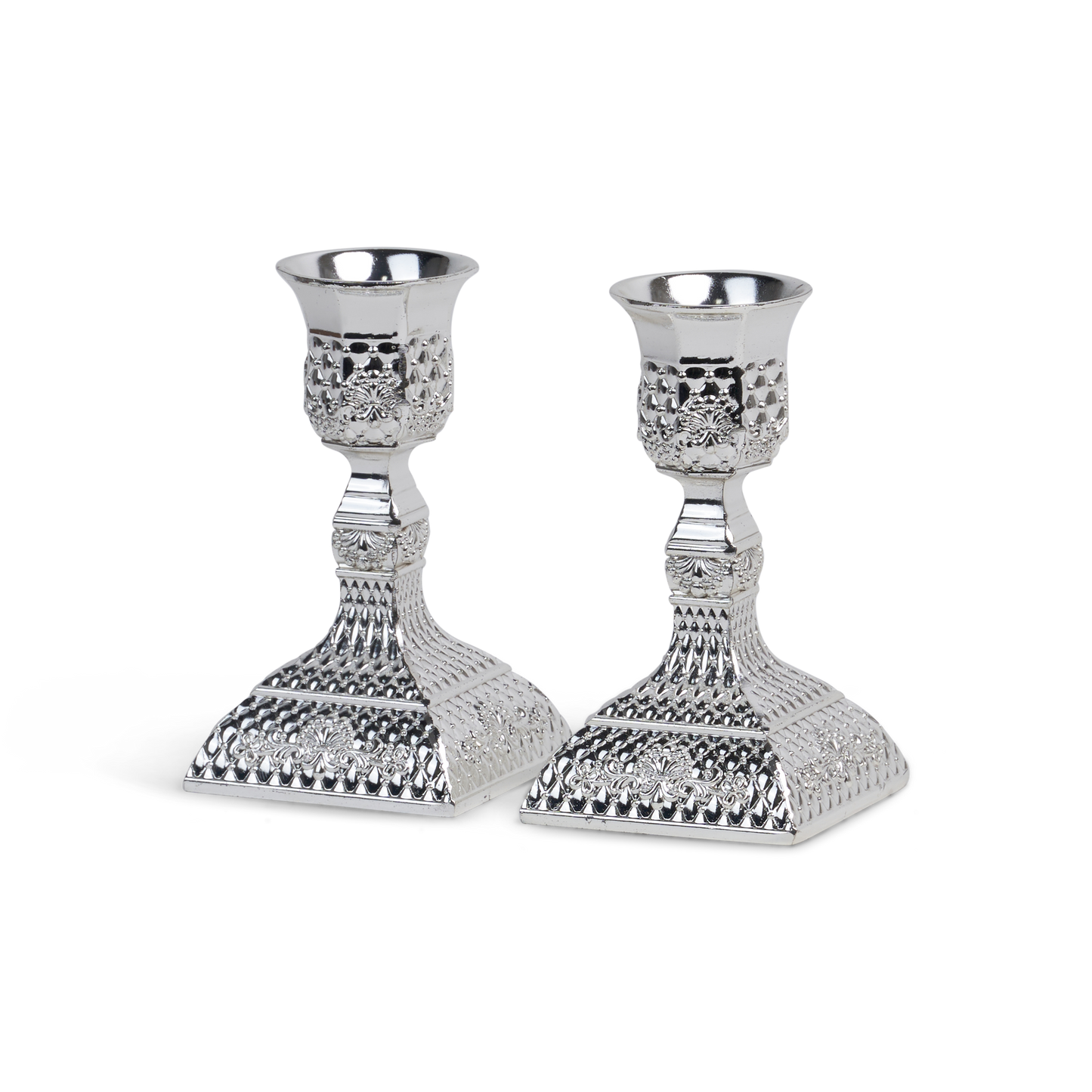 Classic Silver Plated Candlesticks - Tracery Design 4.5"