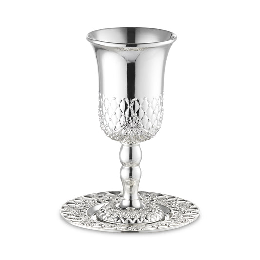Silver Plated Kiddush Cup Set on Stem 6" tall
