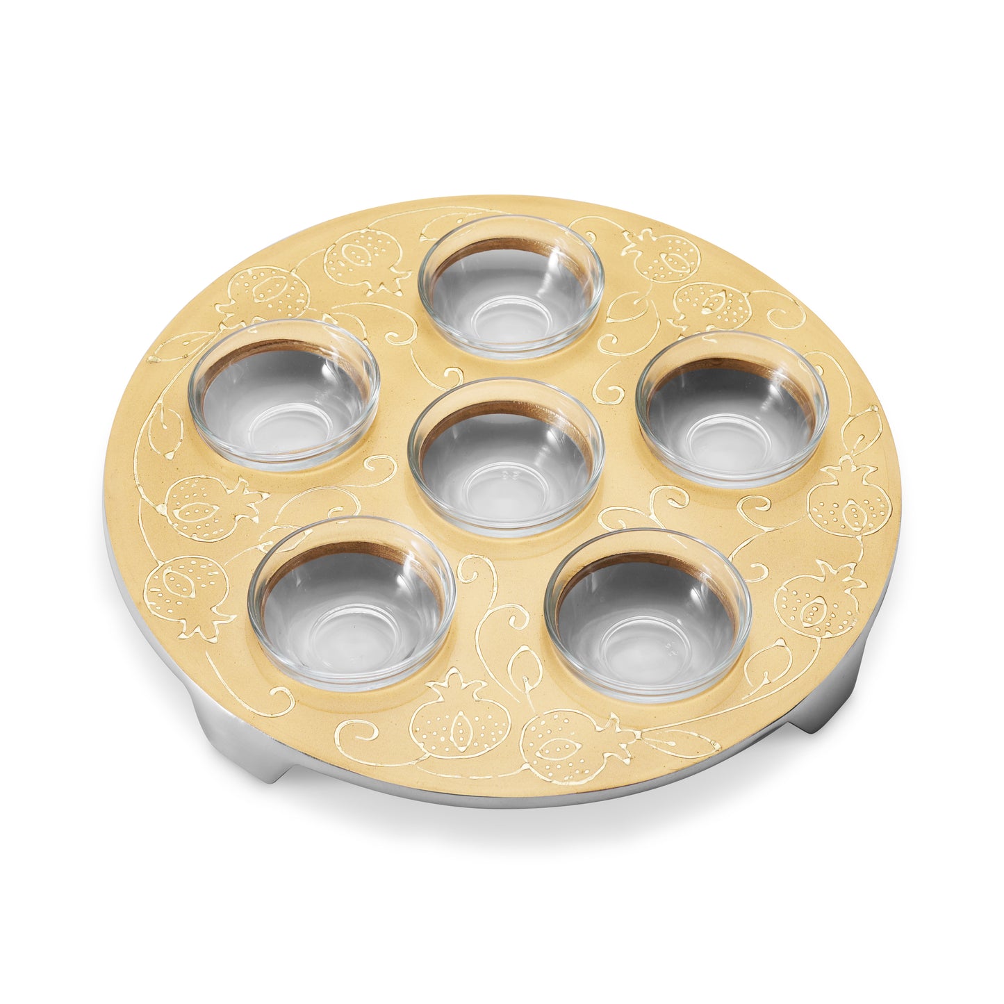 Seder Plate - Gold Pomegranate Design - Stainless Steel