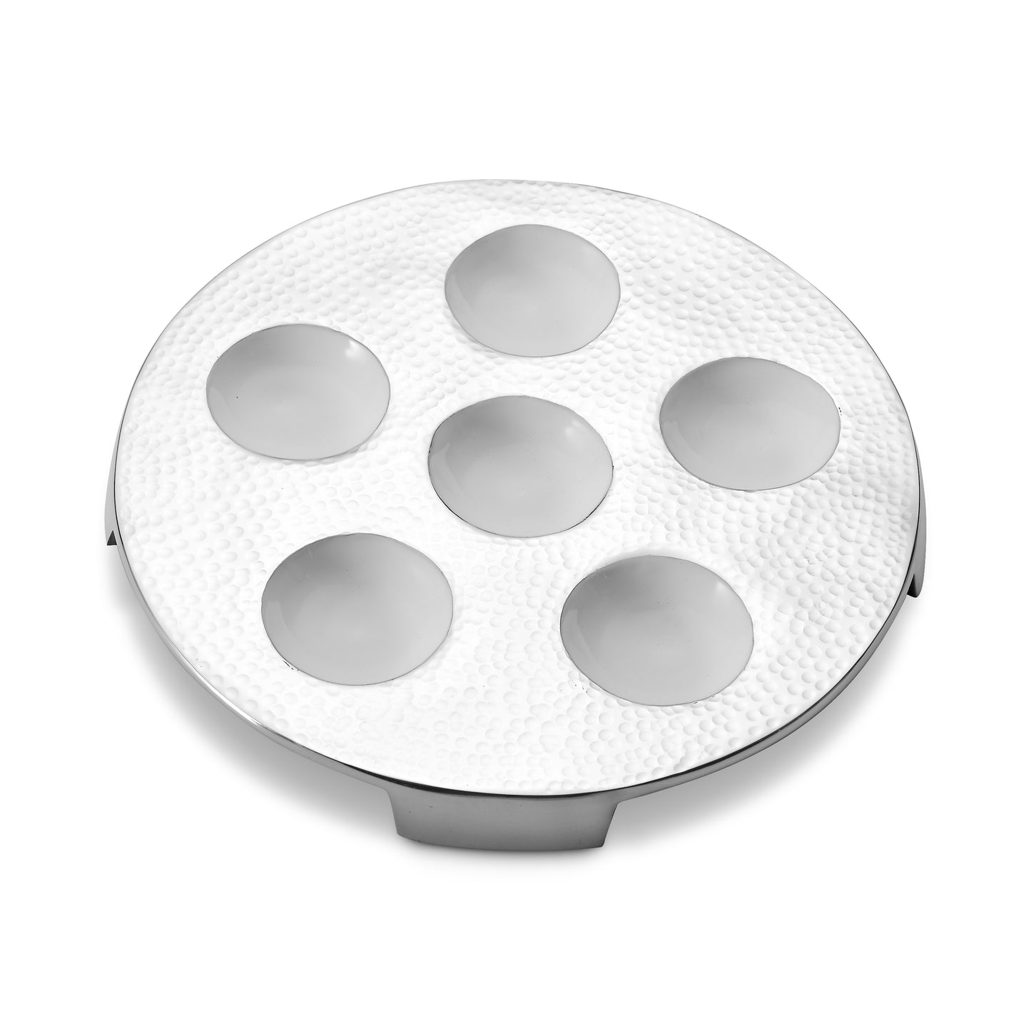 Seder Plate - Silver-White Hammered Design - Stainless Steel