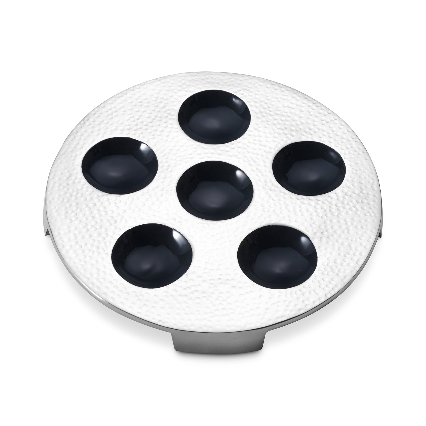 Seder Plate - Silver-Black Hammered Design - Stainless Steel
