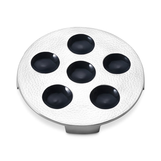 Seder Plate - Silver-Black Hammered Design - Stainless Steel