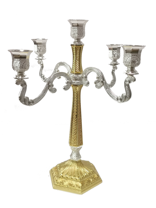 Silver & Gold Filigree Candelabra 5 Light 16"