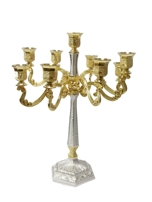 Silver & Gold Filigree Candelabra 9 Light 16"