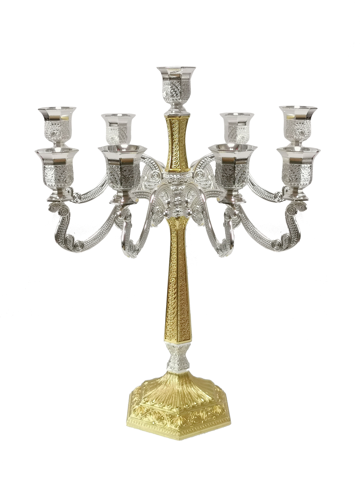 Silver & Gold Filigree Candelabra 9 Light 17"
