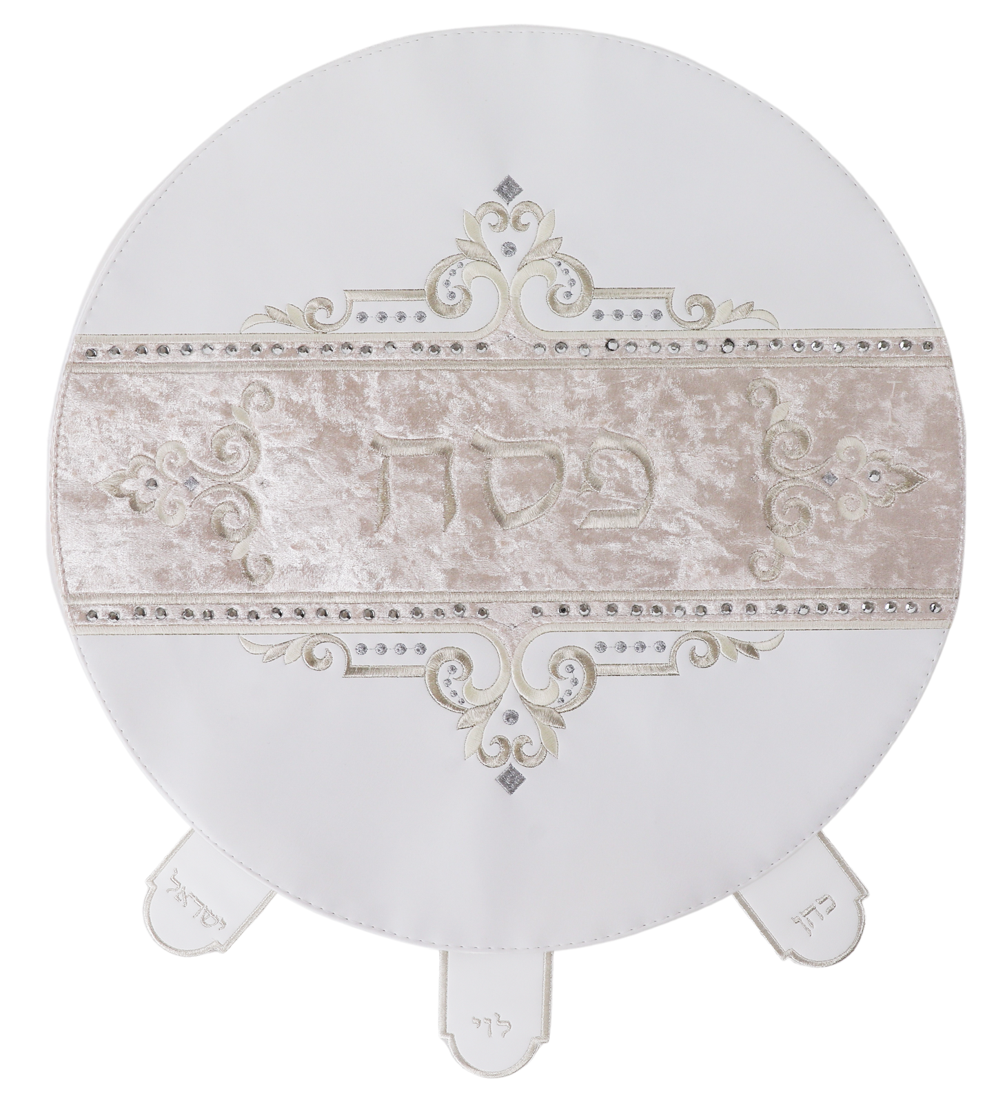 Matzah Cover  Faux Leather with Velvet & Crystals 3 Pockets 40cm with Hard Plastic