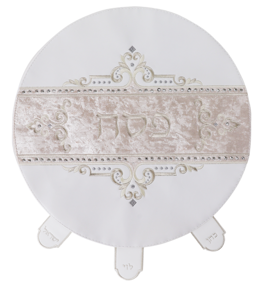 Matzah Cover  Faux Leather with Velvet & Crystals 3 Pockets 40cm with Hard Plastic