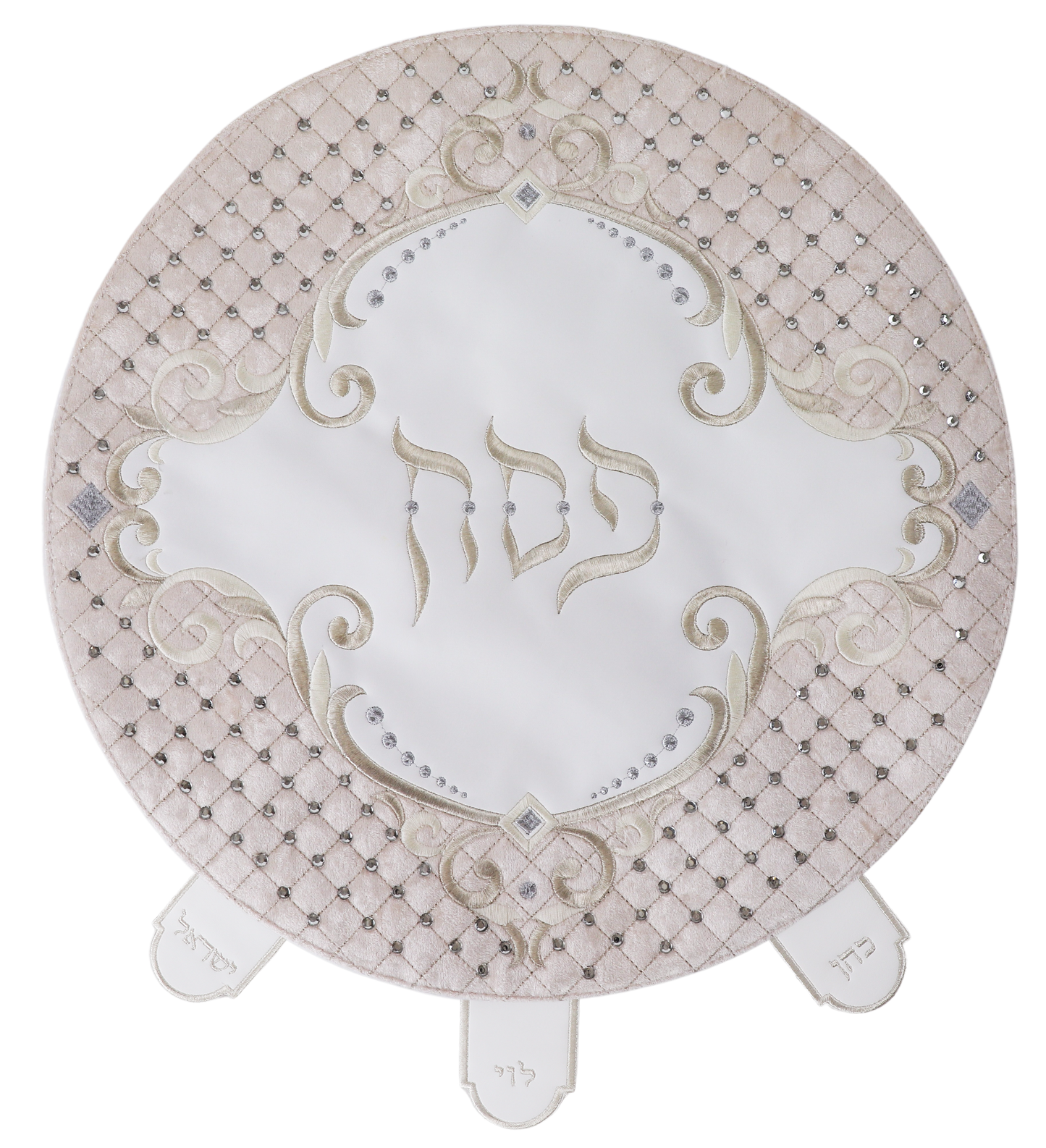 Matzah Cover  Faux Leather with Velvet & Crystals  3 Pockets 40cm with Hard Plastic