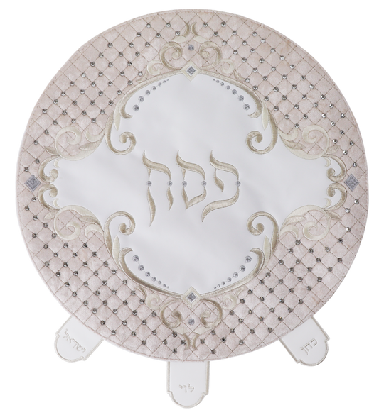 Matzah Cover  Faux Leather with Velvet & Crystals  3 Pockets 40cm with Hard Plastic