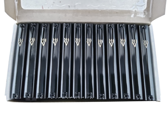Case of 32 Black Plastic Mezuzah Covers-Gold 'Shin 10 Cm