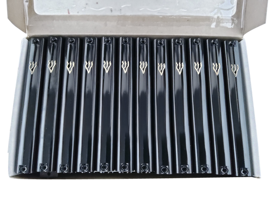 Case of 24 Black Plastic Mezuzah Covers-Gold 'Shin 12 Cm