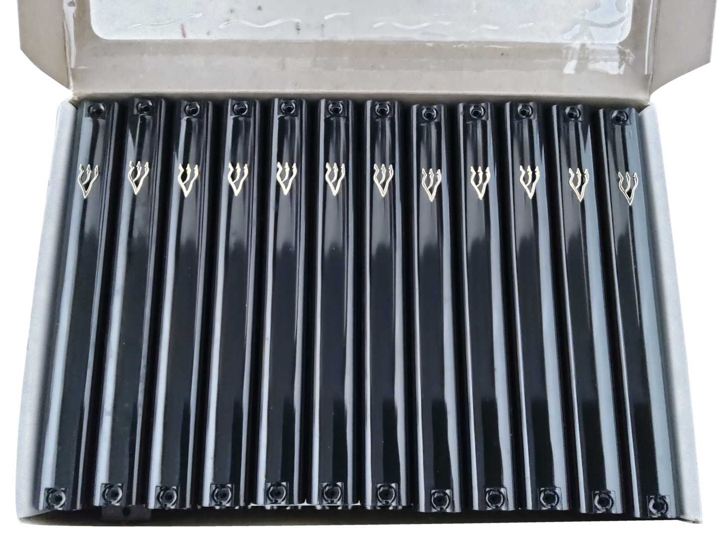 Case of 24 Black Plastic Mezuzah Covers-Gold 'Shin 15 Cm