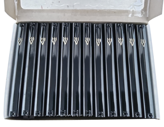 Case of 24 Black Plastic Mezuzah Covers-Gold 'Shin 15 Cm