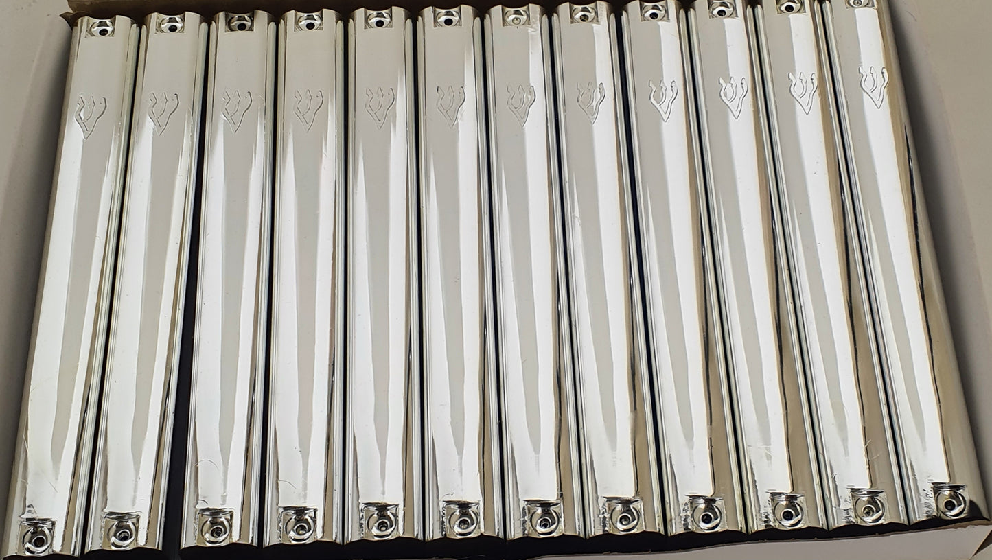 Case Of 24 silver Plastic Mezuzah Covers- with Shin 20 Cm