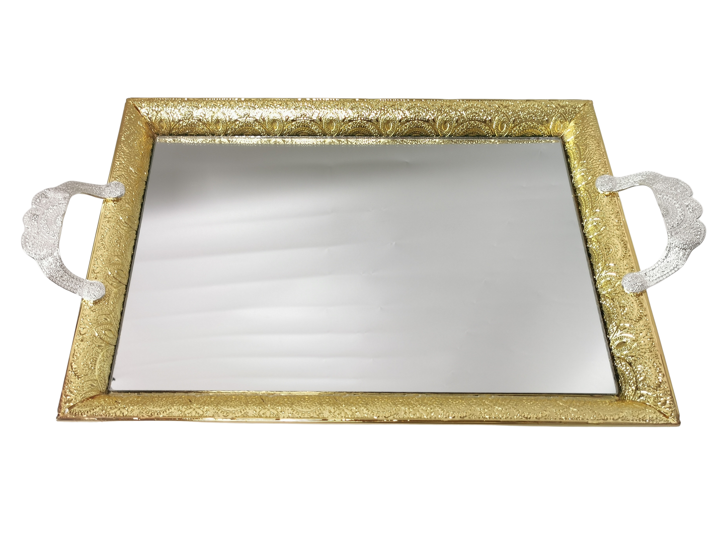 Mirror tray Gold with Silver Handles 20"x14"